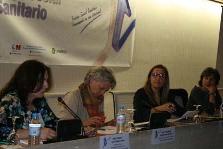 Charo Luis Yague ( Delegada Madrid ATSyS) , Concha Gutierrez (Resp Unidad TS Hosp Clínico),  Mar Ureña ( COTSMadrid), Raquel Millán, TS en AP